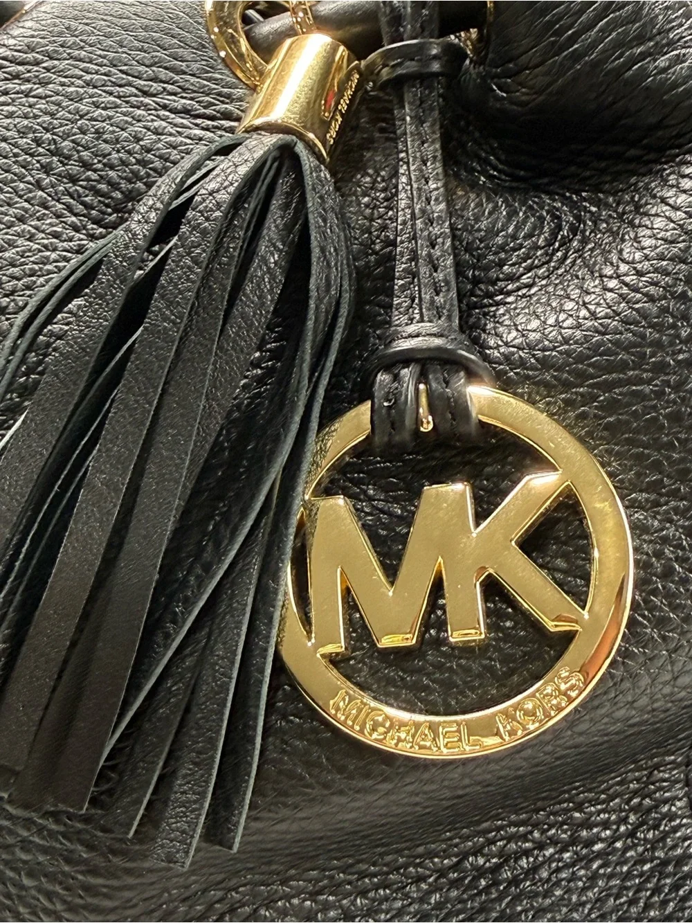 Michael Kors Black Pebbled Leather Ring Astor Tote Hobo Bag with Gold Hardware